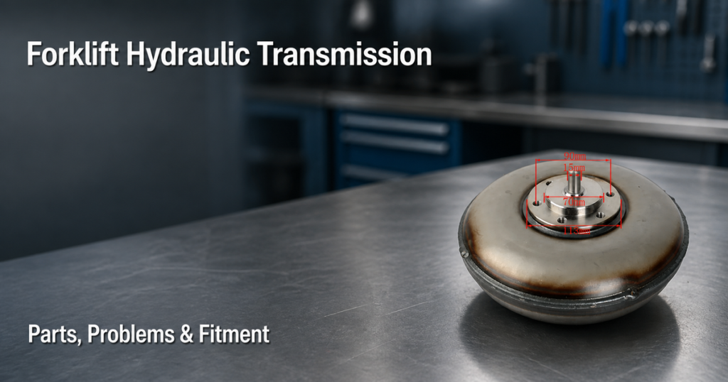 Forklift hydraulic transmission torque converter on a service workbench