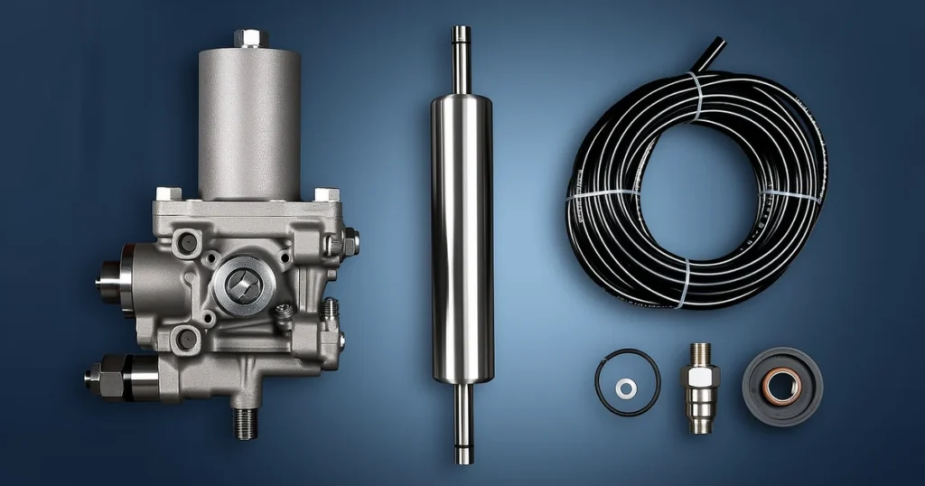 Forklift hydraulic gear pump, lift cylinder and braided hose assembly