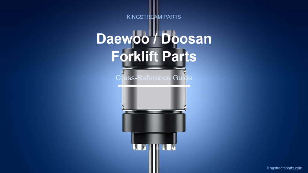 Forklift hydraulic lift cylinder on a blank data plate — Daewoo and Doosan forklift parts cross-reference guide