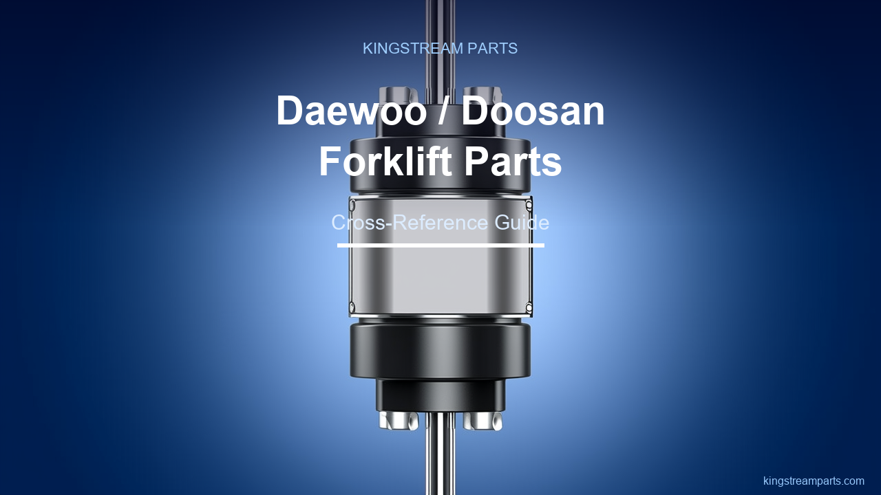 Forklift hydraulic lift cylinder on a blank data plate — Daewoo and Doosan forklift parts cross-reference guide
