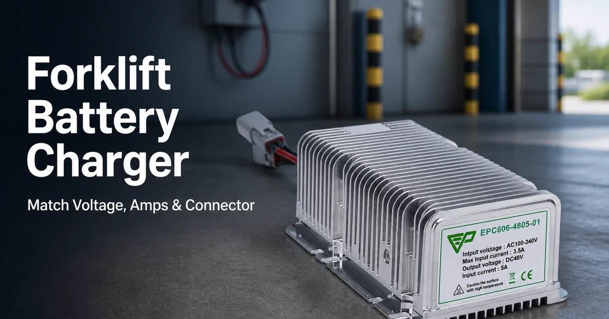 Forklift battery charger selection guide with an EPC4805 multi-voltage charger