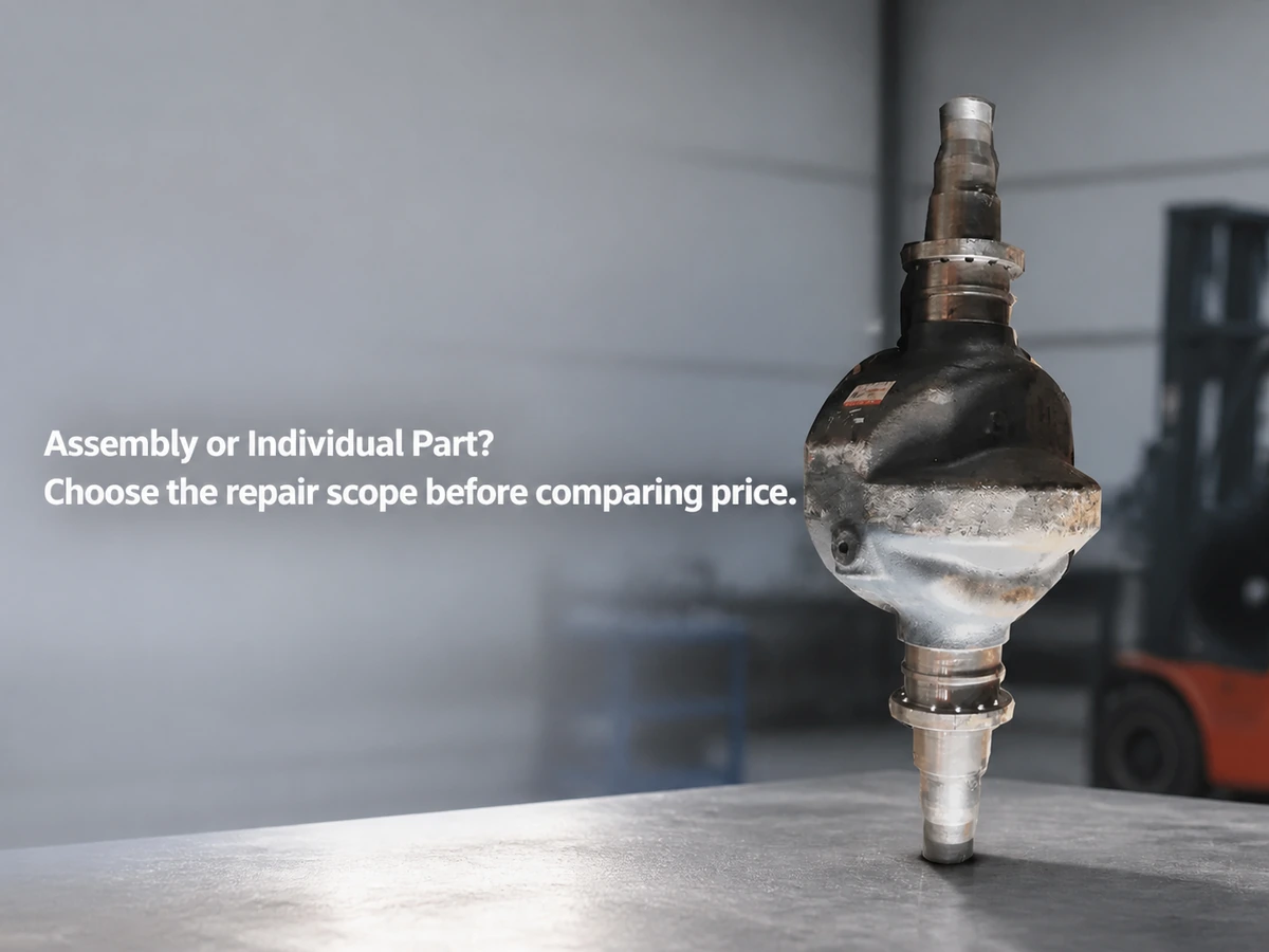 Forklift drive axle housing for assembly versus individual part selection