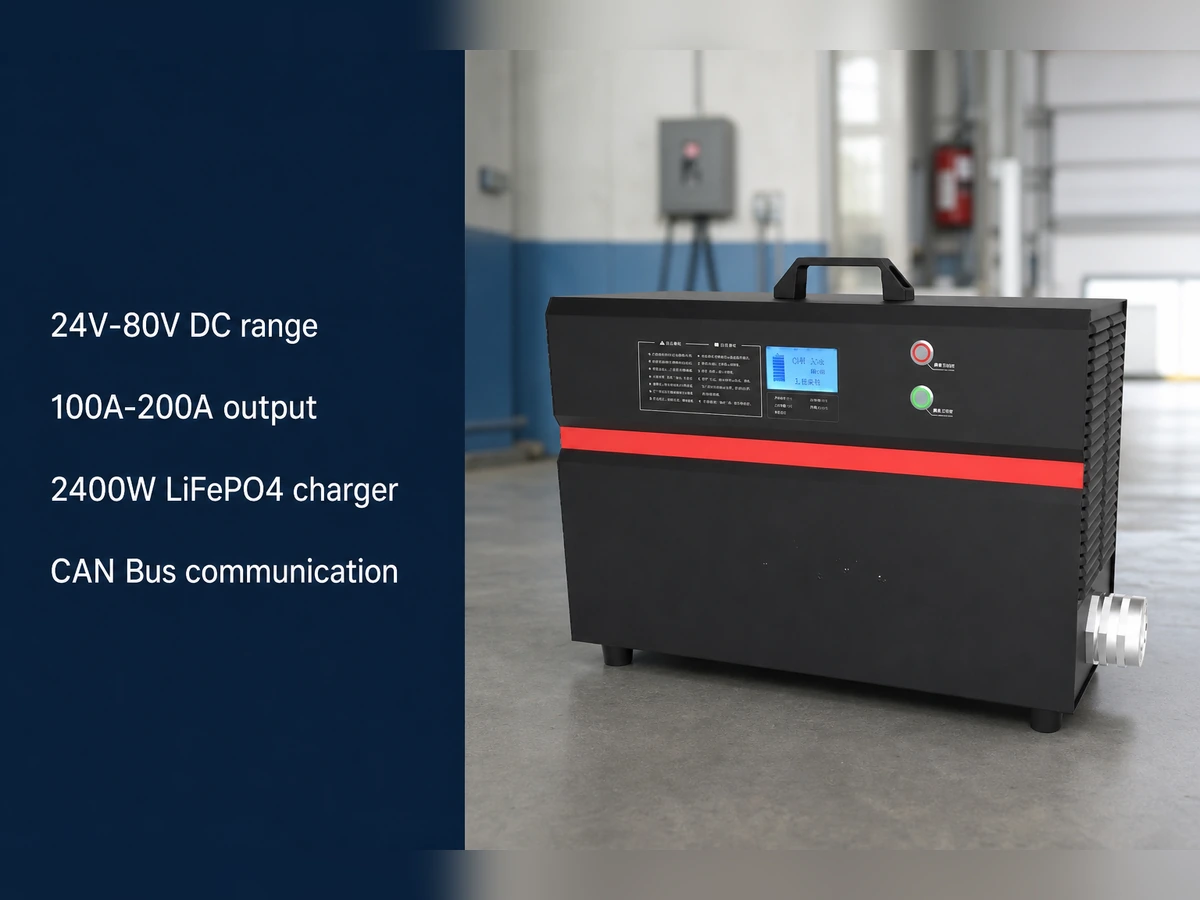 24V to 80V LiFePO4 forklift battery charger with 100A to 200A output