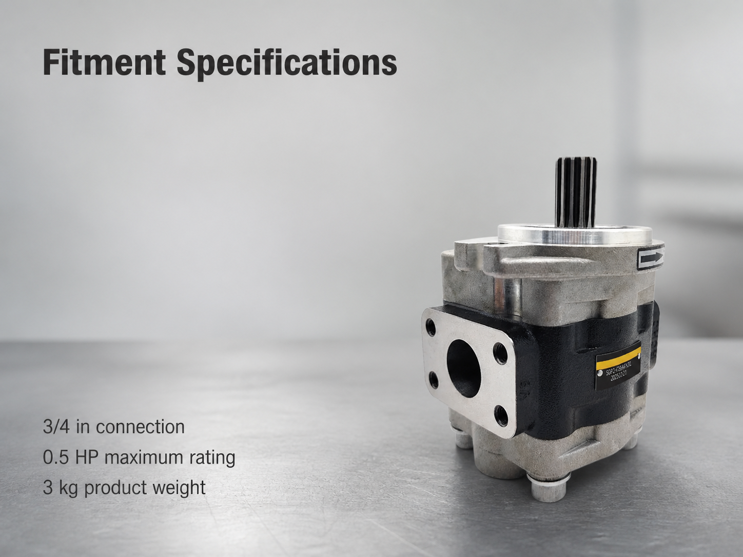 SGP1A25 hydraulic pump connection, power, and weight specifications