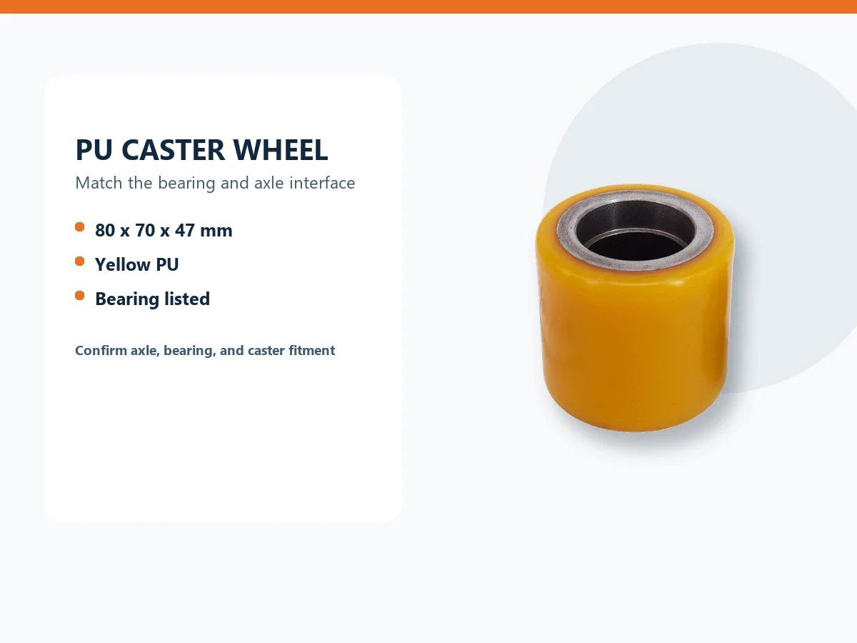 80 x 70 x 47 mm yellow PU caster trolley wheel with bearing listed