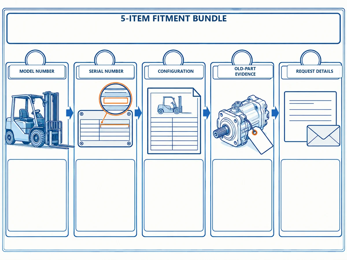 Technical diagram of the five evidence groups for Toyota 8FGU30 parts fitment