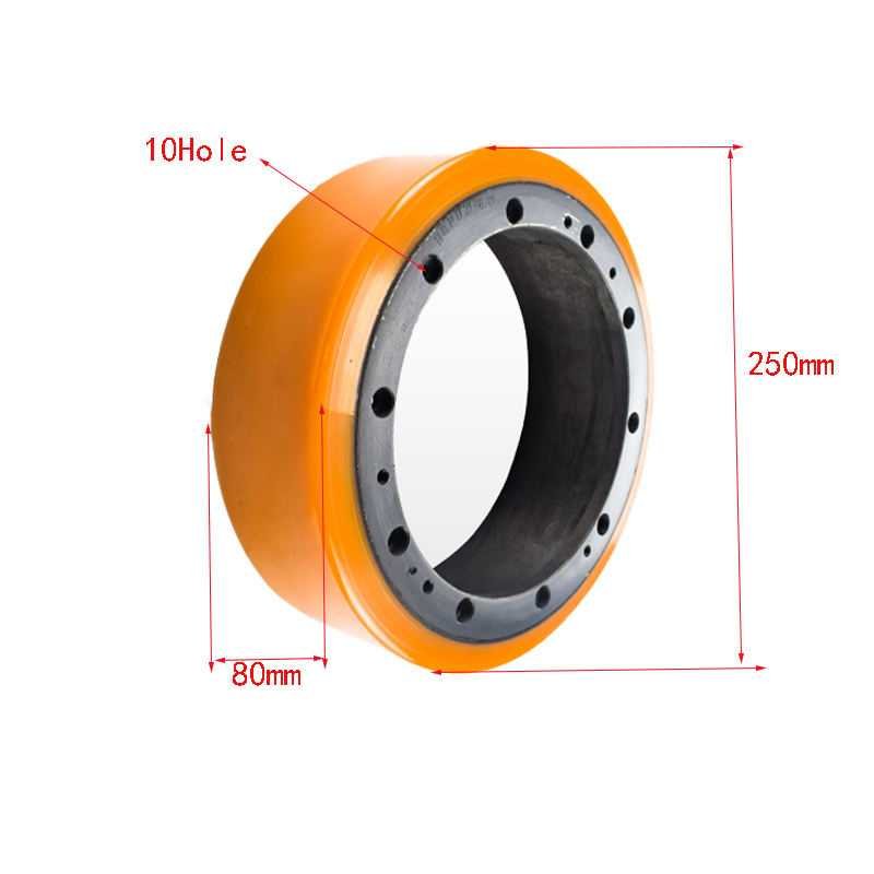 PU-250-80-17 Orange Caster Wheel 250x80-17 PU Wheel 10 Hole - Genuine Replacement